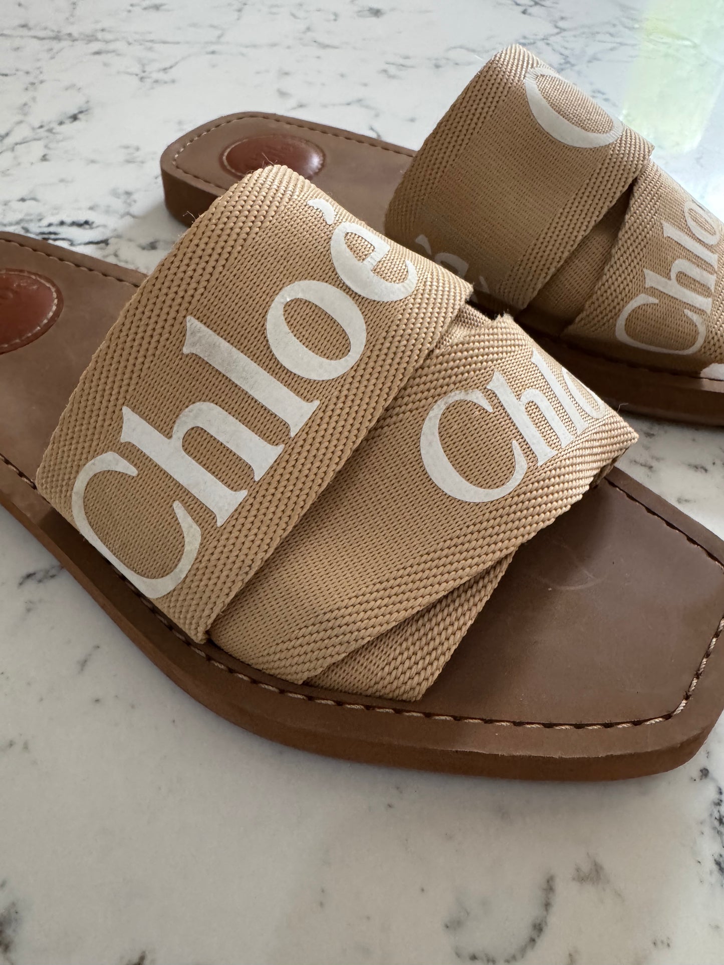 Chloe Woody Natural Slides - Size 37