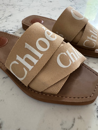 Chloe Woody Natural Slides - Size 37