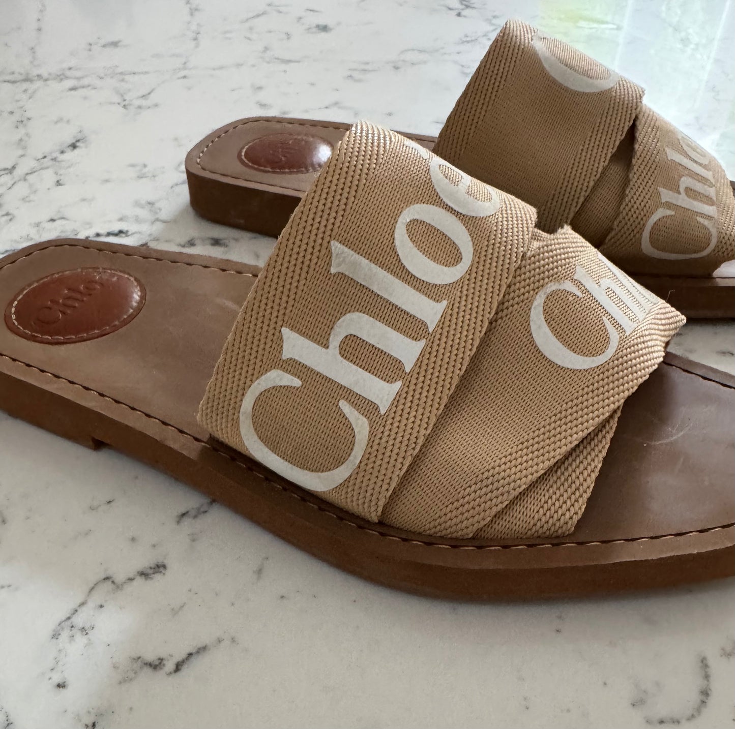 Chloe Woody Natural Slides - Size 37