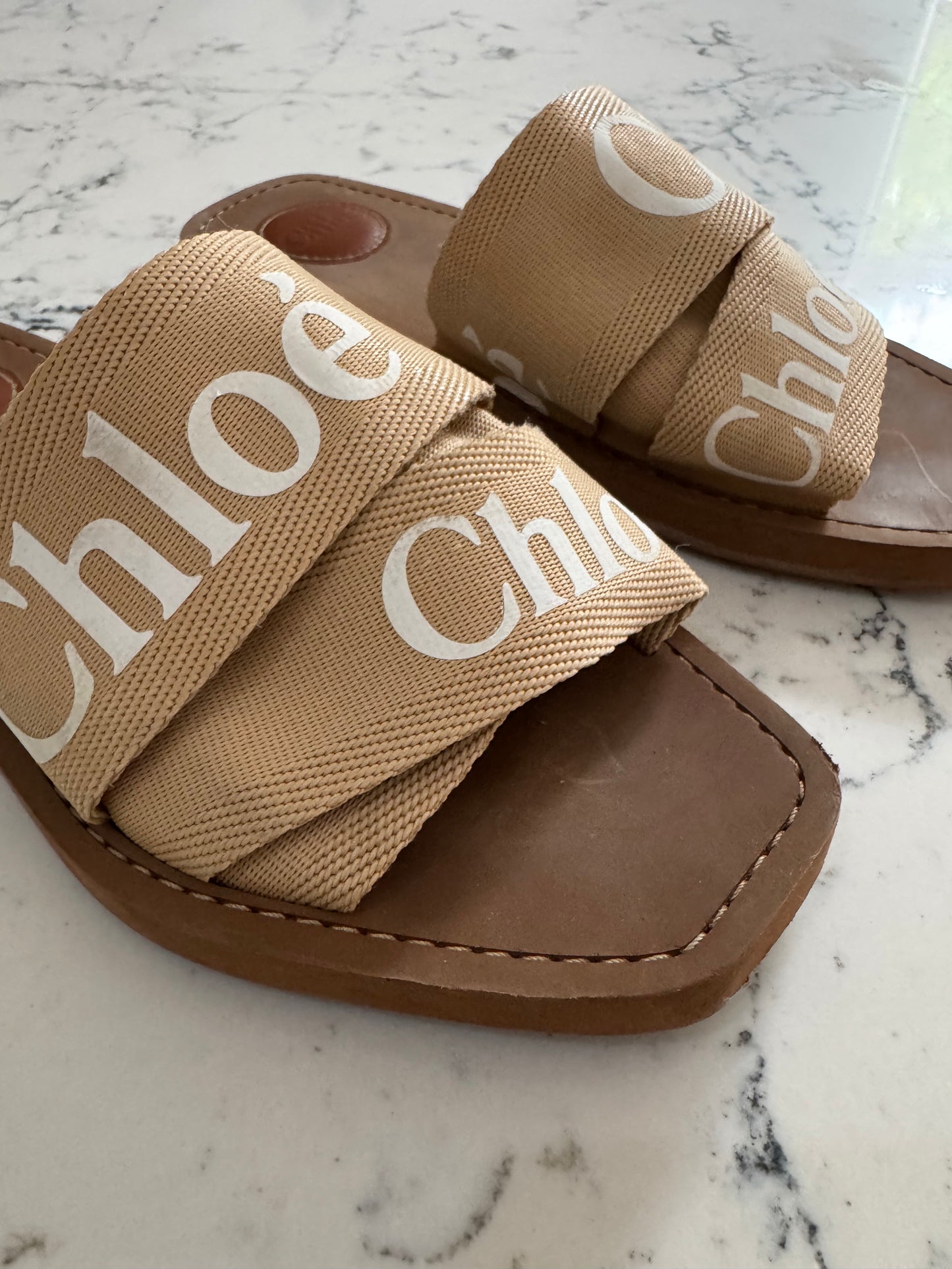 Chloe Woody Natural Slides - Size 37