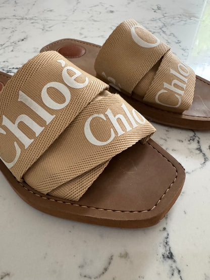 Chloe Woody Natural Slides - Size 37