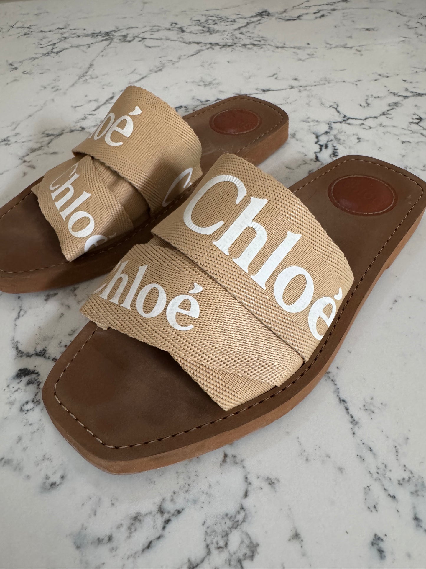Chloe Woody Natural Slides - Size 37