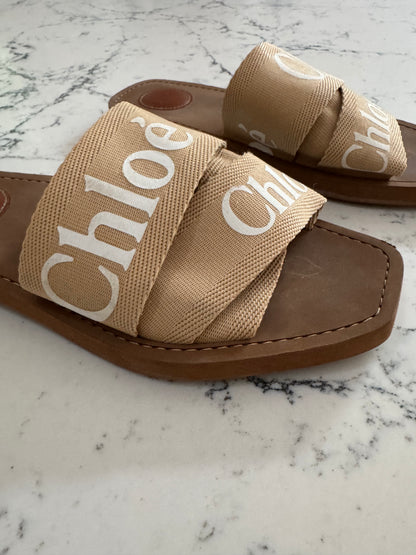 Chloe Woody Natural Slides - Size 37