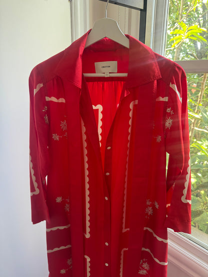 Oroton Poppy Daisy Silk Print Dress - Size 6 (oversized)
