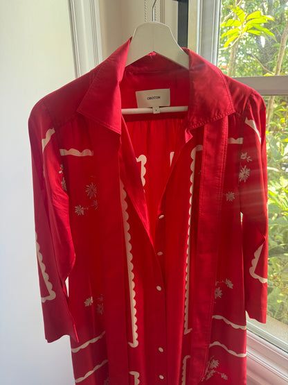 Oroton Poppy Daisy Silk Print Dress - Size 6 (oversized)