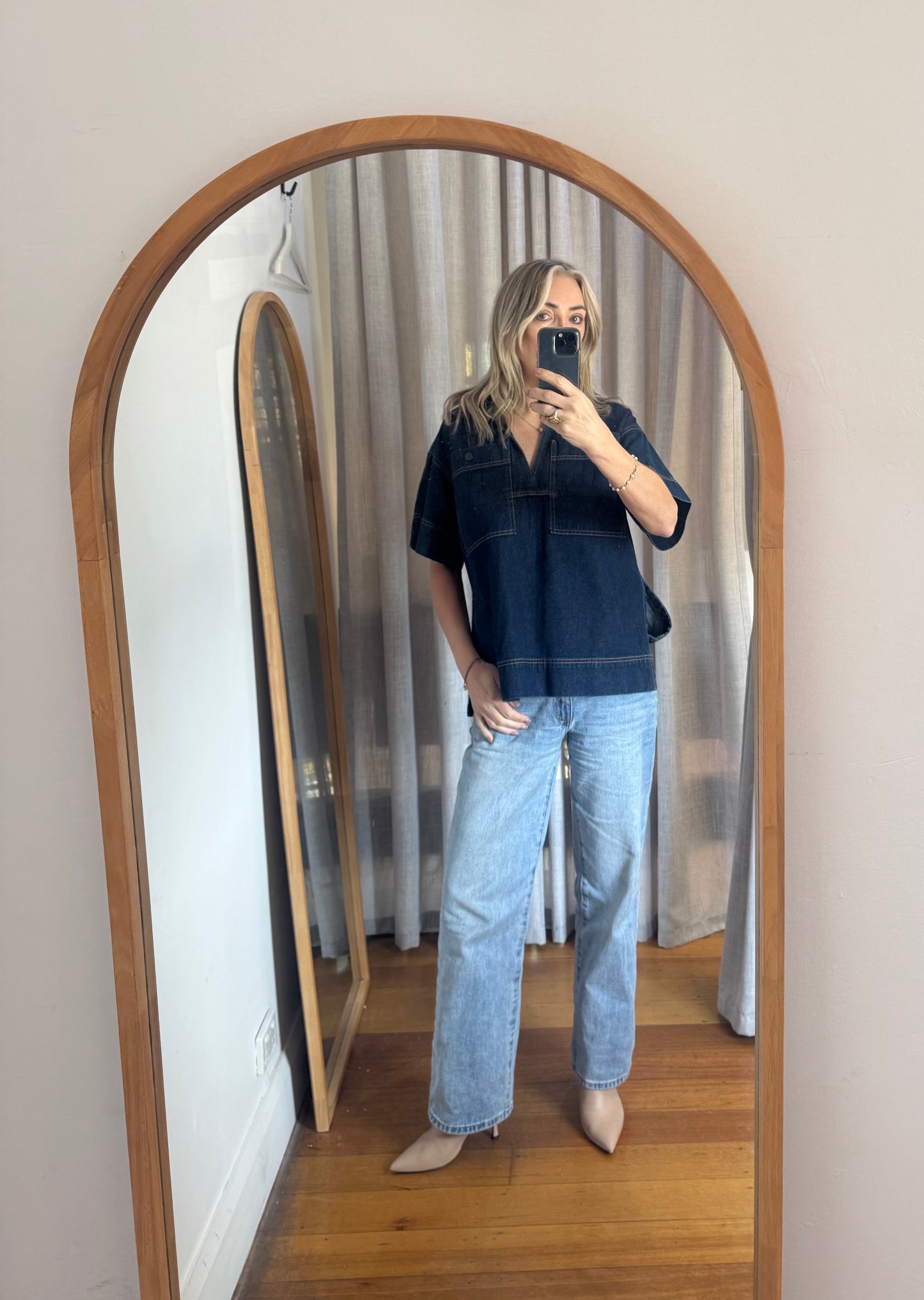 Shona Joy Short Denim Rita Pullover  Top - Size 8