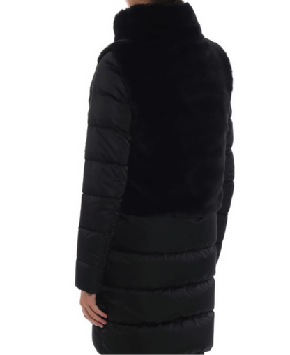 Herno Quilted Satin Coat with Faux Fur Panels