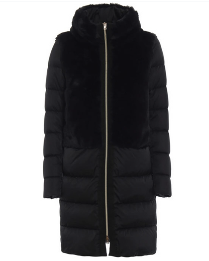 Herno Quilted Satin Coat with Faux Fur Panels