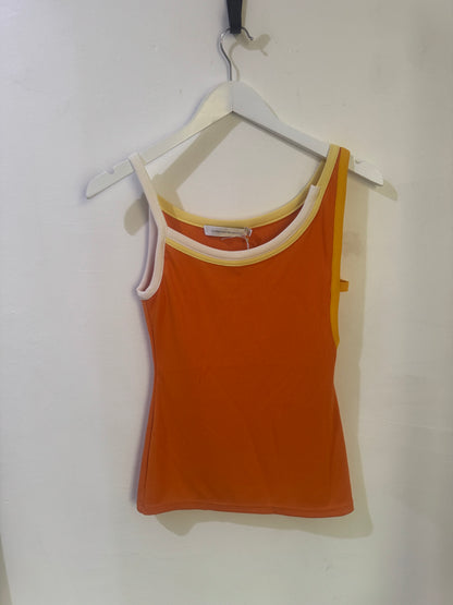 Christopher Esber Orange Asymmetric Cutout Ribbed Tank - Size 8