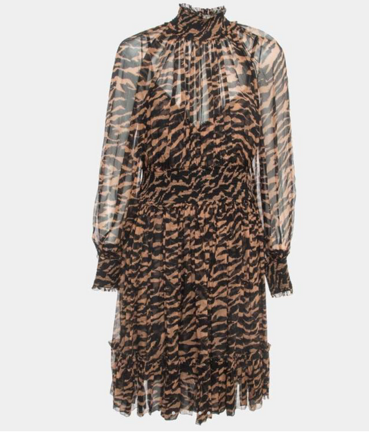 Zimmermann Wavelength Shirred Tiger-Print Silk Mini Dress - Size 1
