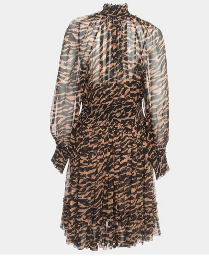 Zimmermann Wavelength Shirred Tiger-Print Silk Mini Dress - Size 1