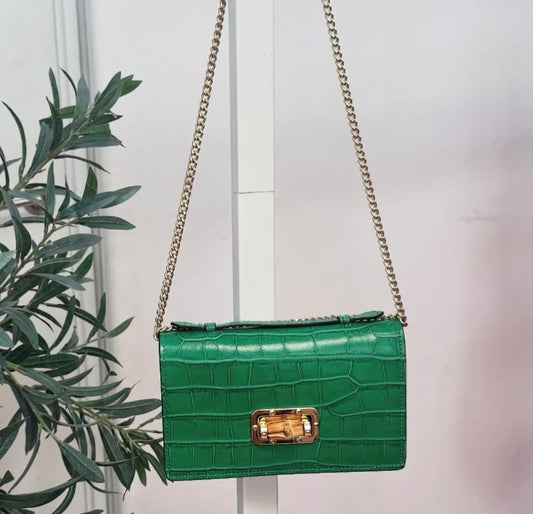 Studio Zee Italian Green Leather Cross Body Chain Bag (Brand New)