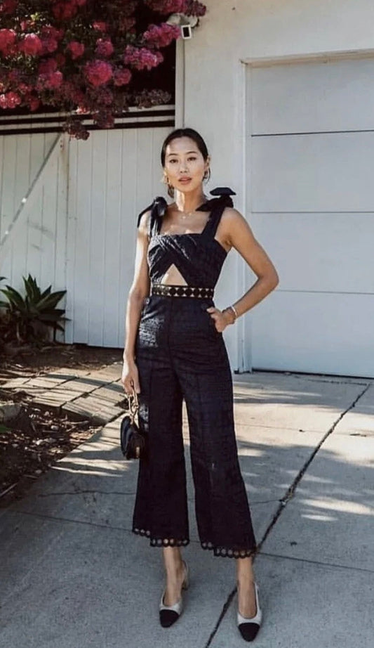 Self Portrait Navy Sleeveless Jumpsuit - Size 10