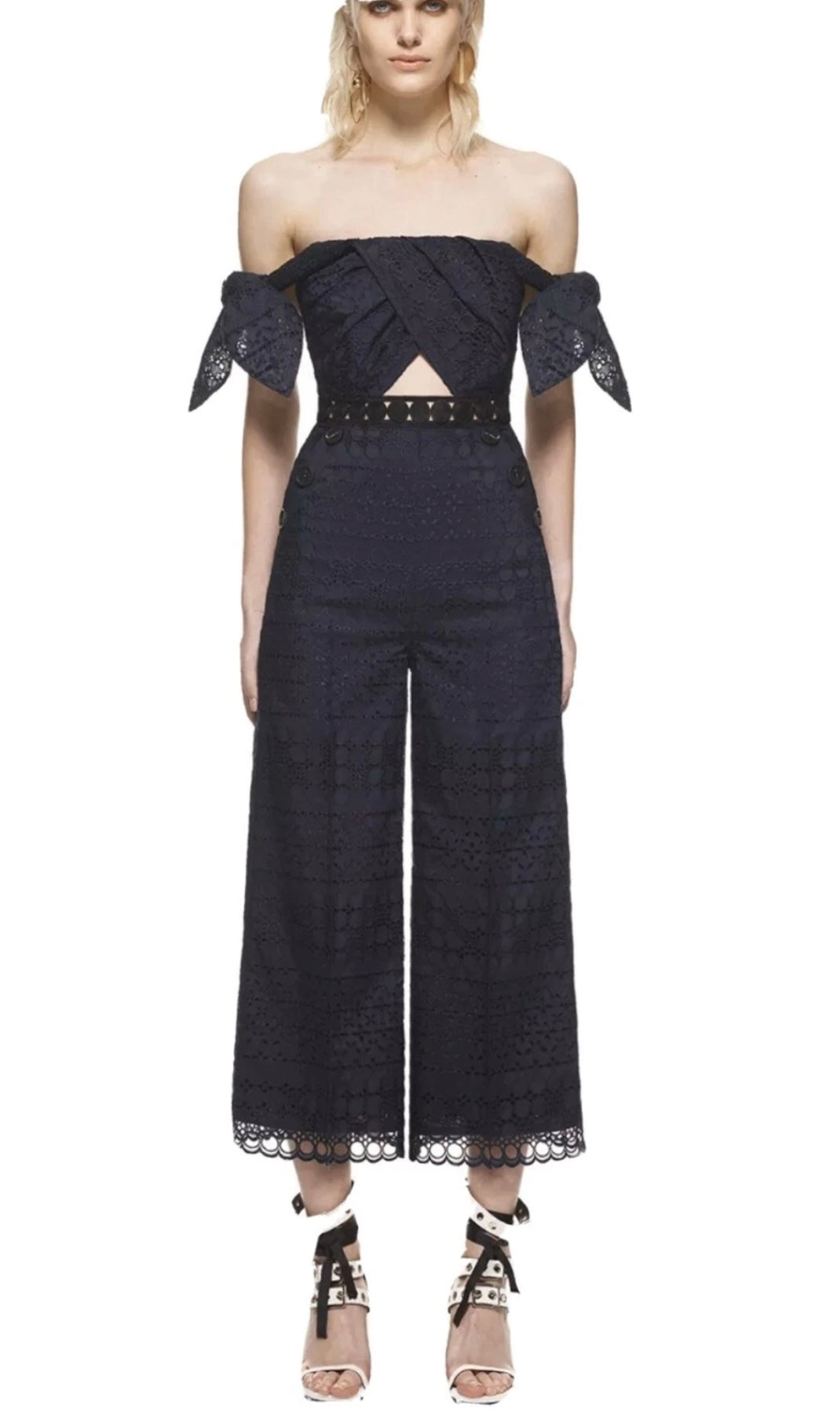 Self Portrait Navy Sleeveless Jumpsuit - Size 10