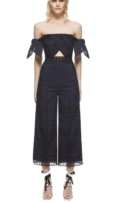 Self Portrait Navy Sleeveless Jumpsuit - Size 10