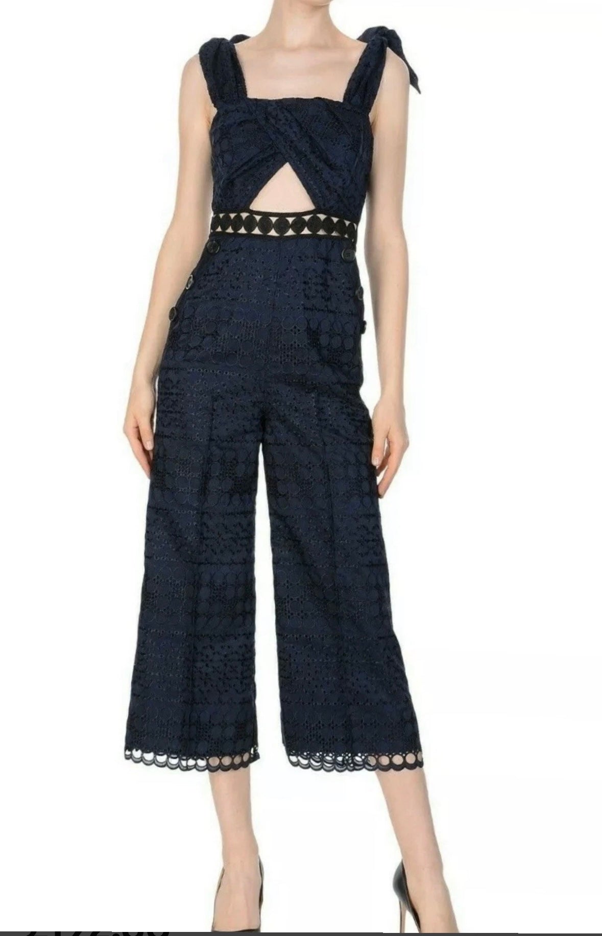 Self Portrait Navy Sleeveless Jumpsuit - Size 10