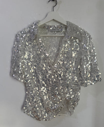 Christopher Esber Opaline Sequin Polo Top - Size 1