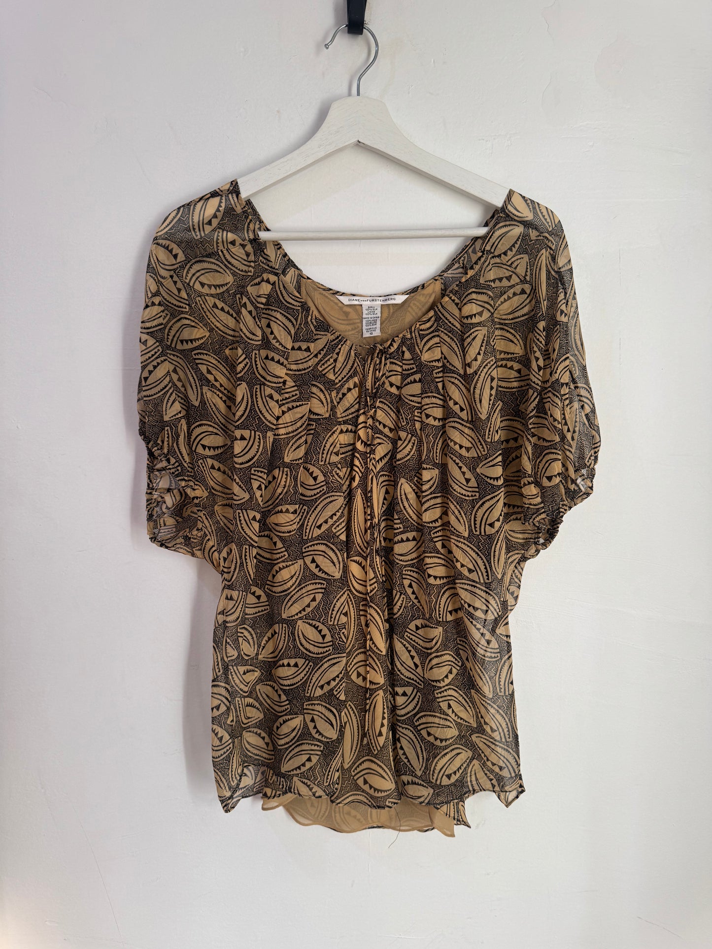 Diane von Furstenberg Merrill Brown Silk Layered Print Blouse - Size 10