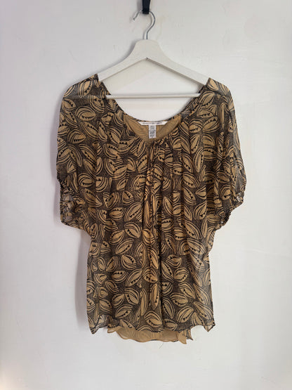 Diane von Furstenberg Merrill Brown Silk Layered Print Blouse - Size 10