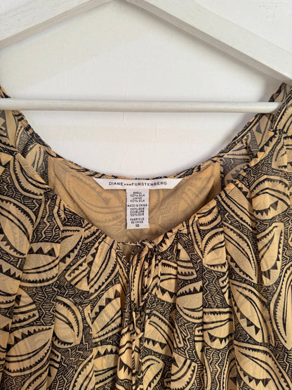 Diane von Furstenberg Merrill Brown Silk Layered Print Blouse - Size 10
