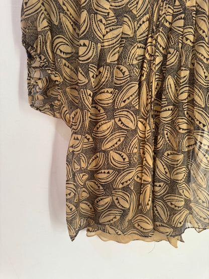 Diane von Furstenberg Merrill Brown Silk Layered Print Blouse - Size 10