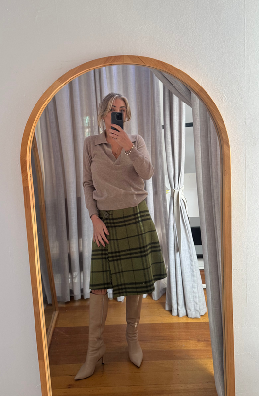 Max & Co Green Wrap Wool Skirt with Button Detail - Size 44