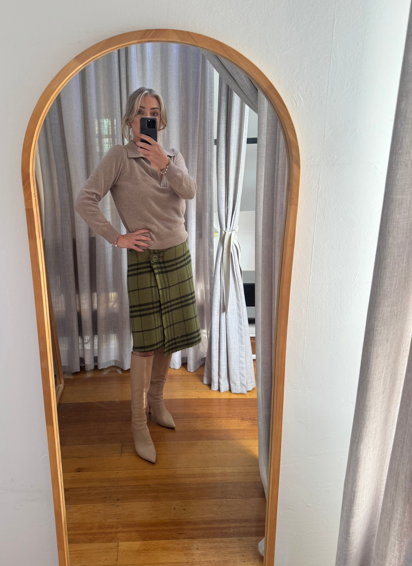 Max & Co Green Wrap Wool Skirt with Button Detail - Size 44
