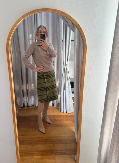 Max & Co Green Wrap Wool Skirt with Button Detail - Size 44