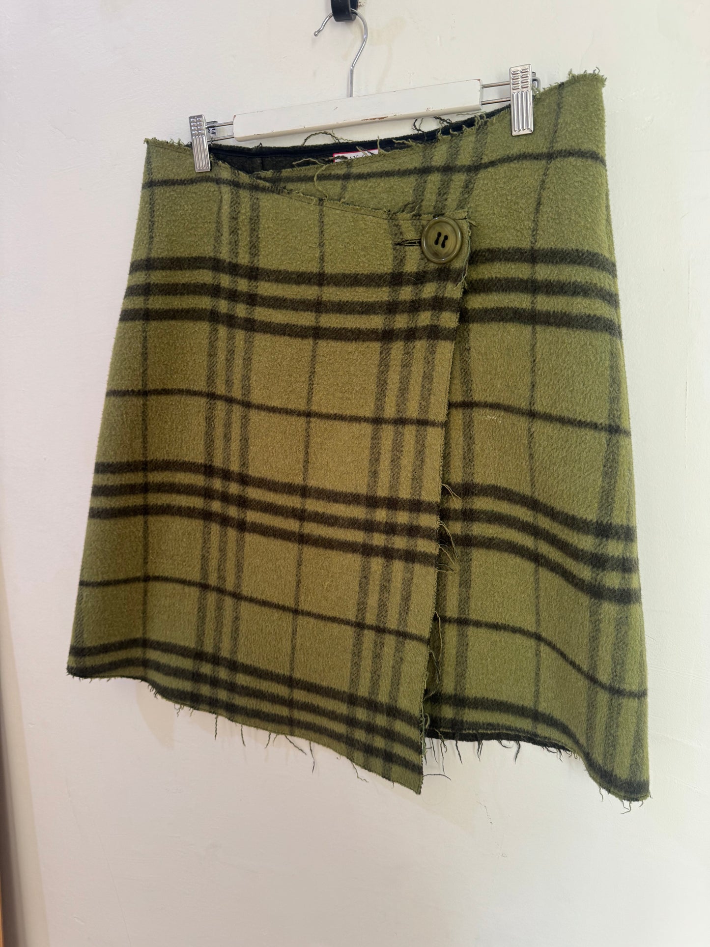 Max & Co Green Wrap Wool Skirt with Button Detail - Size 44