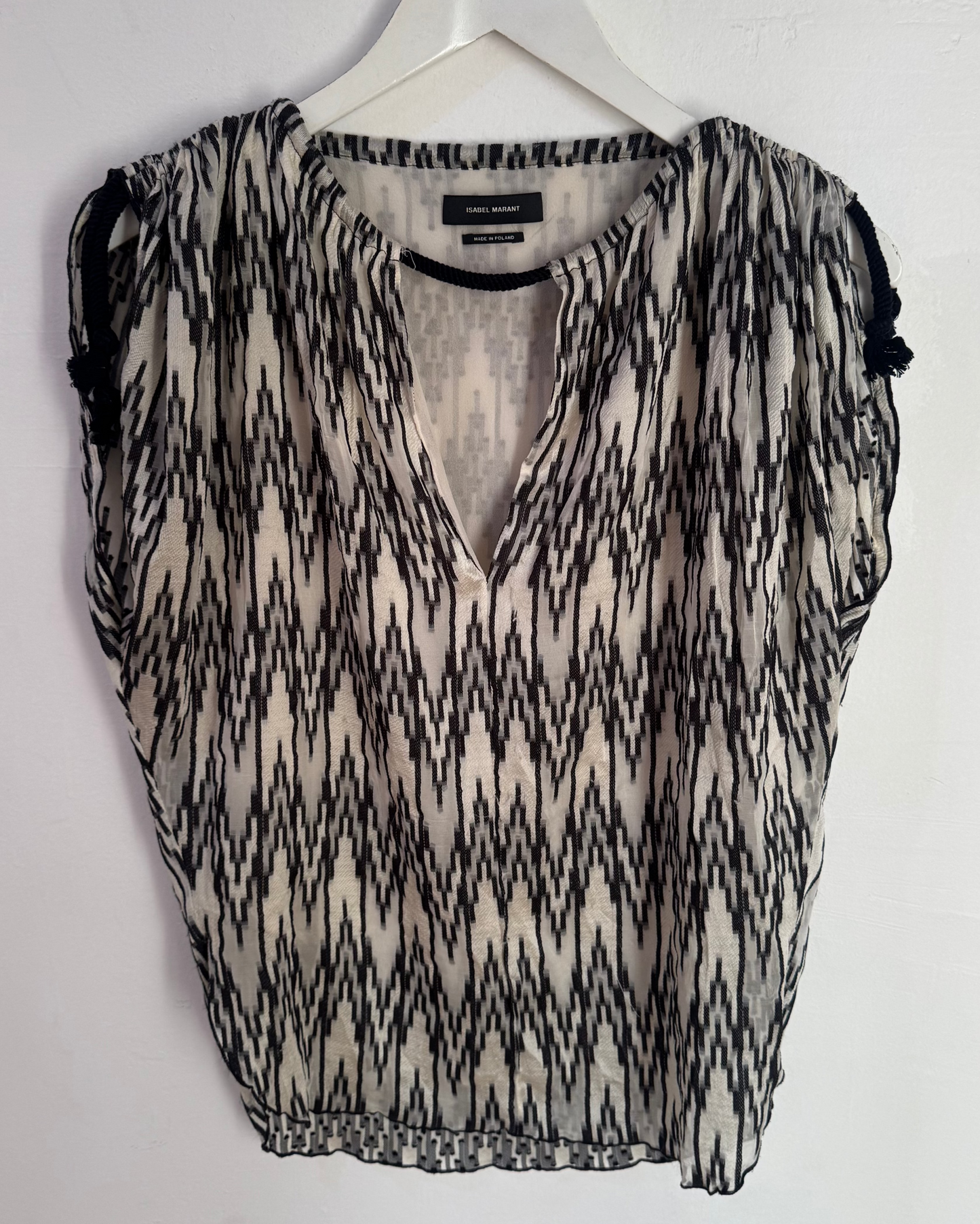 Isabel Marant Black & White Cotton Top with Shoulder Ties - Size 36