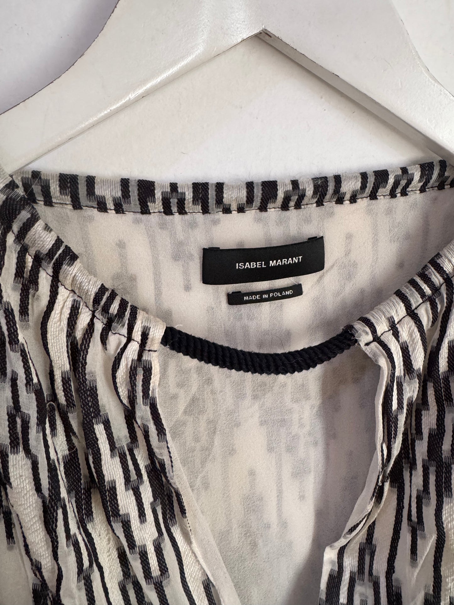 Isabel Marant Black & White Cotton Top with Shoulder Ties - Size 36