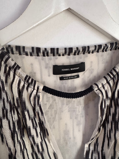 Isabel Marant Black & White Cotton Top with Shoulder Ties - Size 36