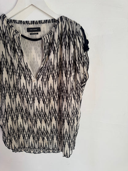 Isabel Marant Black & White Cotton Top with Shoulder Ties - Size 36