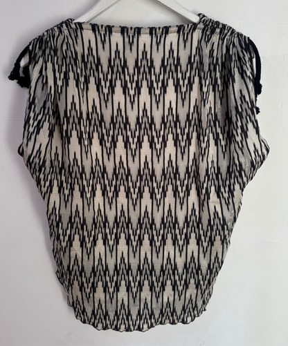 Isabel Marant Black & White Cotton Top with Shoulder Ties - Size 36