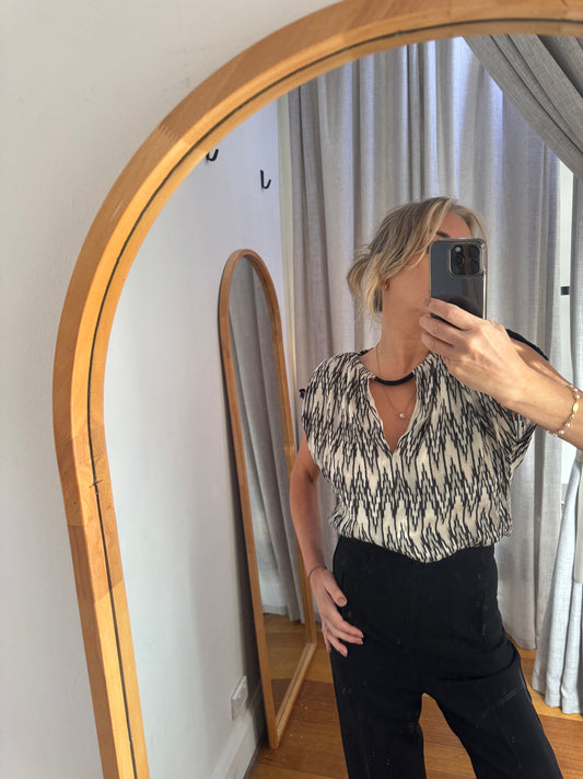 Isabel Marant Black & White Cotton Top with Shoulder Ties - Size 36