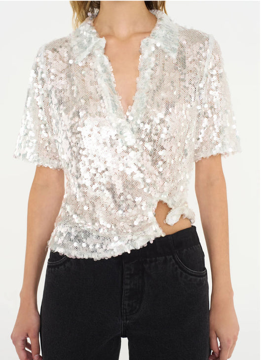Christopher Esber Opaline Sequin Polo Top - Size 1