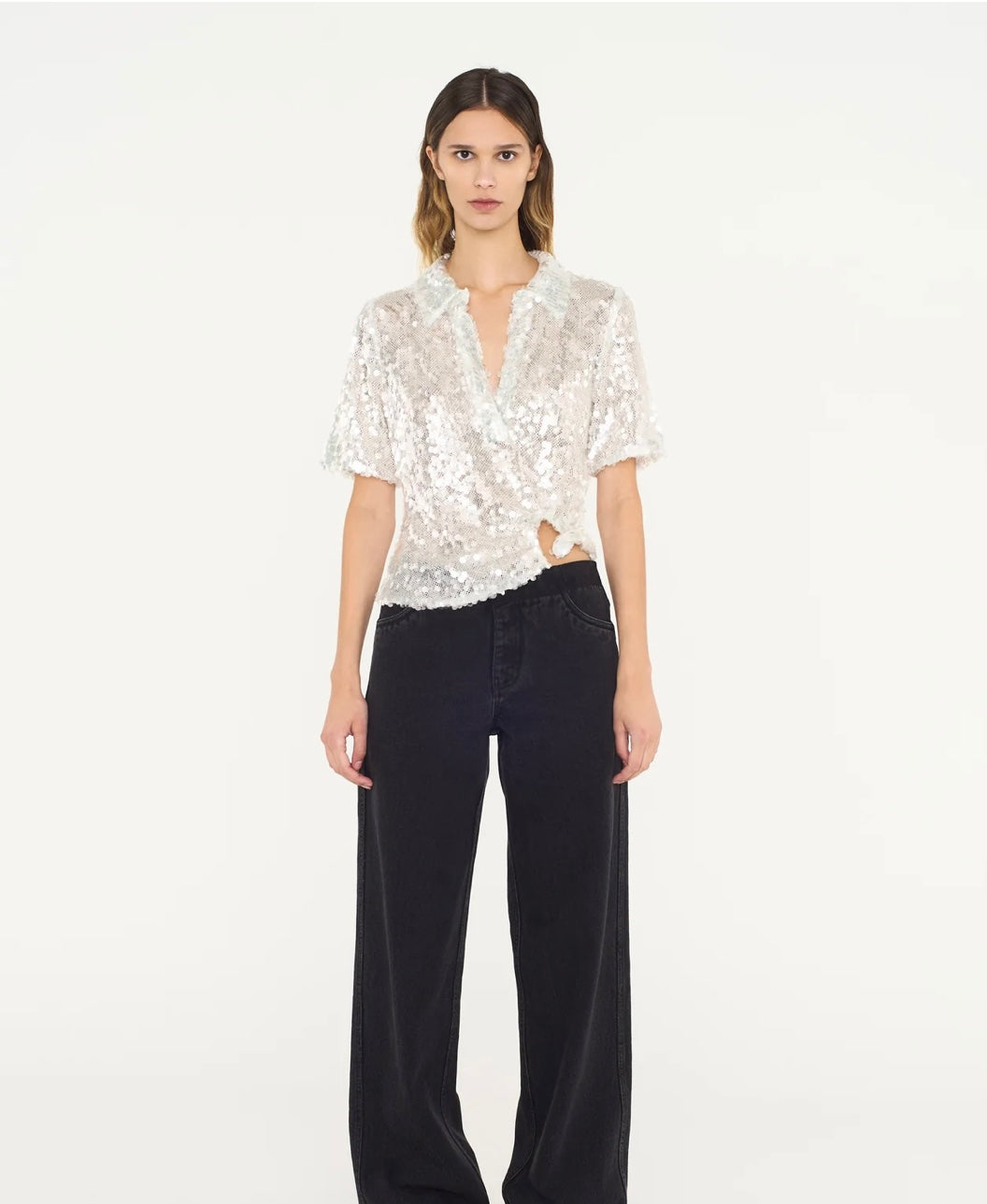 Christopher Esber Opaline Sequin Polo Top - Size 1