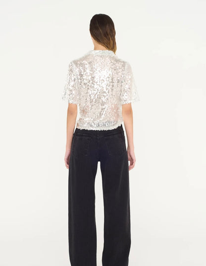 Christopher Esber Opaline Sequin Polo Top - Size 1