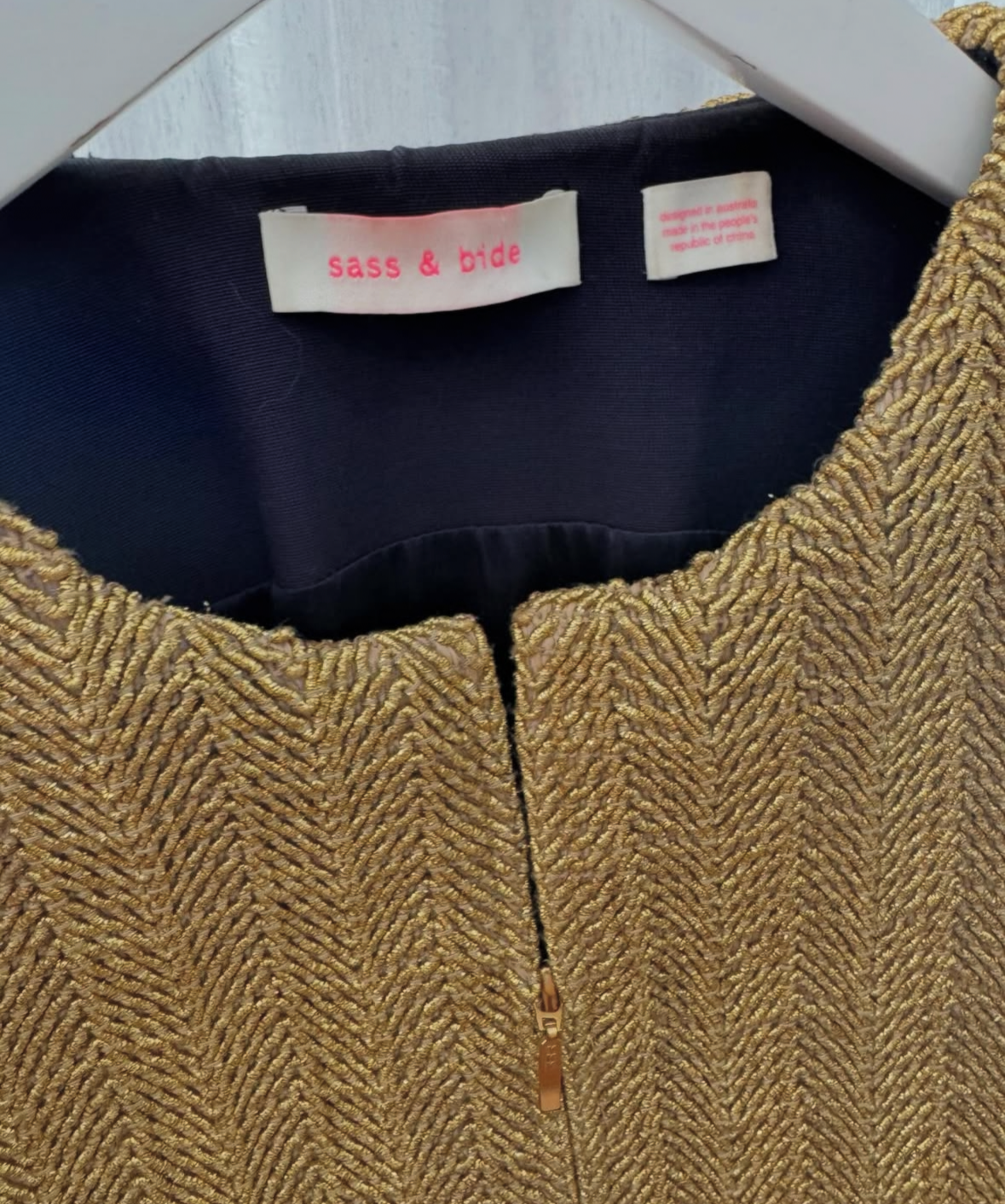 sass & bide Navy & Gold Tailored Brocade Blazer - Size 10