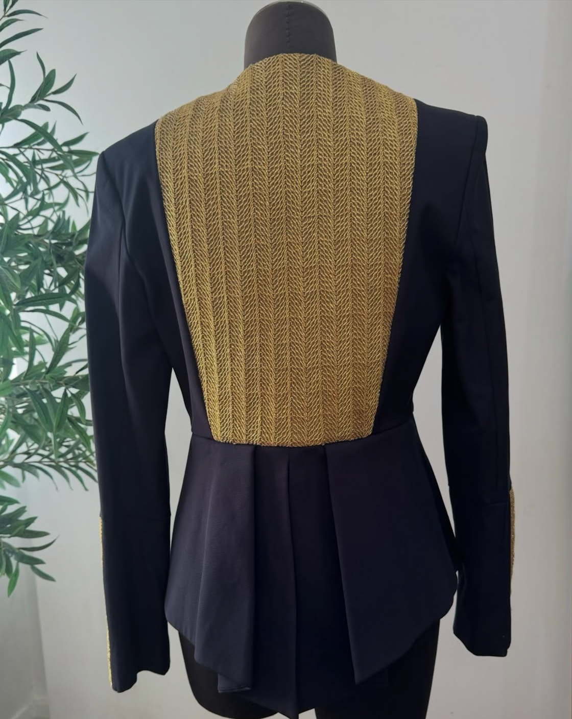 sass & bide Navy & Gold Tailored Brocade Blazer - Size 10