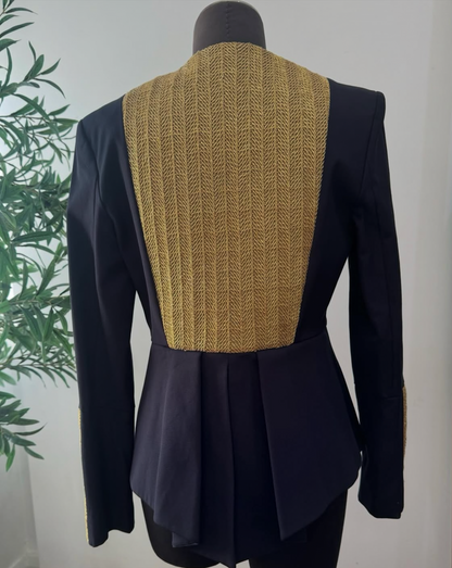 sass & bide Navy & Gold Tailored Brocade Blazer - Size 10