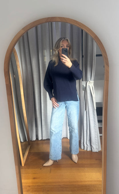 Camilla and Marc Navy Turtle Neck Crepe Knit Sweater - Size S