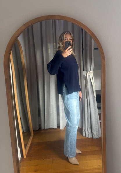Camilla and Marc Navy Turtle Neck Crepe Knit Sweater - Size S