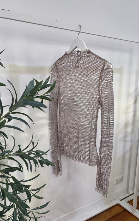 Henne Mesh Net Top with Silver Beading - Size S/M