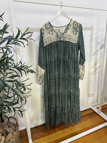 Daughters of India Rooh Fully Lined Green Paisley Maxi Dress - Size S