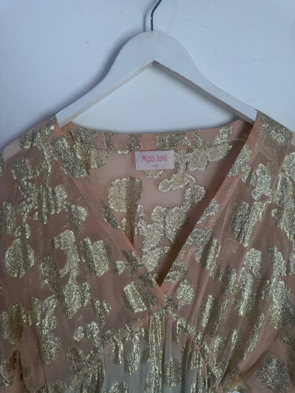 Miss June Floral Print Gold Kaftan Dress - Size S