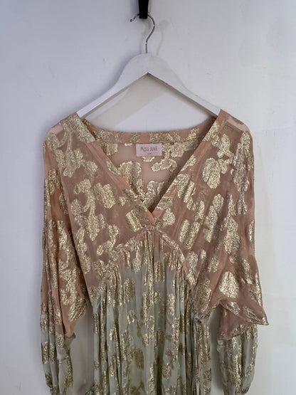 Miss June Floral Print Gold Kaftan Dress - Size S