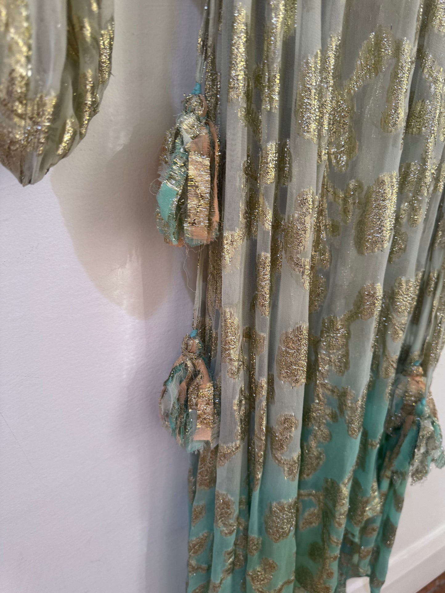 Miss June Floral Print Gold Kaftan Dress - Size S