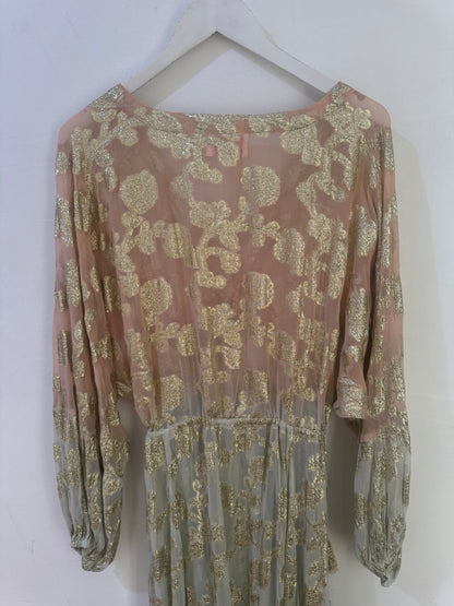 Miss June Floral Print Gold Kaftan Dress - Size S