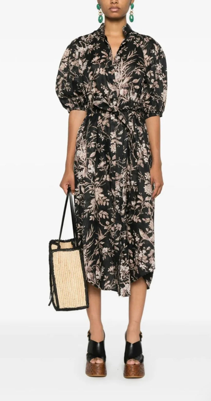 Zimmermann Mockingbird Linen Belted Midi Dress - Size 1